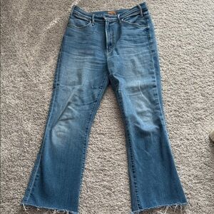 MOTHER Ankle Cropped Blue Jeans the hustler ankle fray Jean